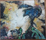 Portret z aparatem, akryl, płótno